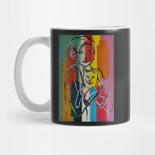 woman with cat abstract panting Mug